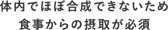 体内でほぼ合成できないため食事からの摂取が必須