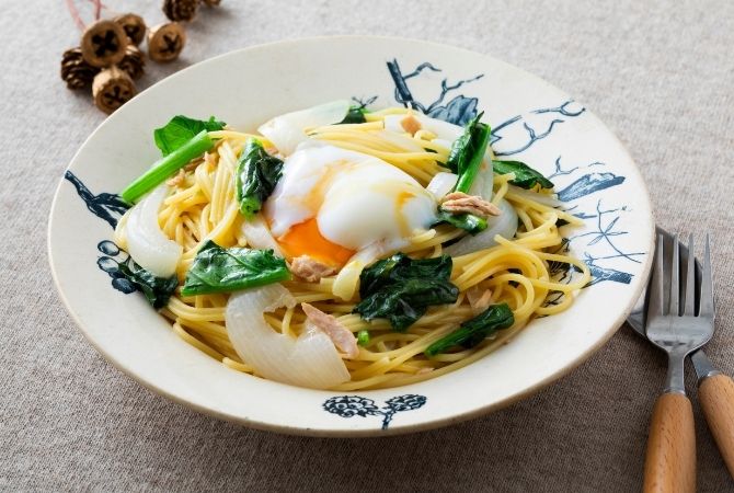 ほうれん草とツナのワンパンパスタ